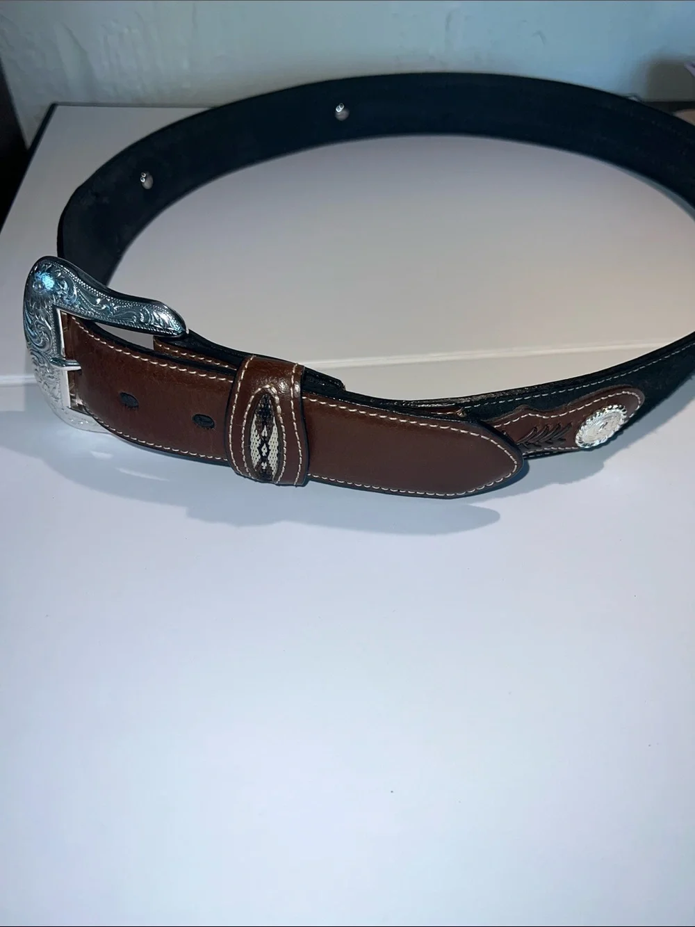 Nocona Black Leather Belt with Brown Accent